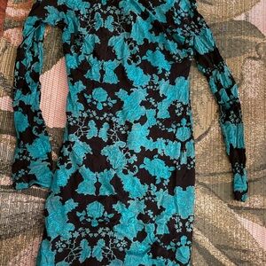 Elegant Black and Teal Floral Dress